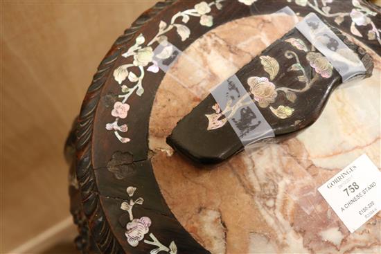 A Chinese hardwood and Mother of Pearl inlaid stand H.90cm